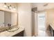 Modern bathroom featuring a vessel sink, large mirror, and shower with white tiling for a spa-like experience at 1533 S Columbine St, Denver, CO 80210