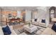 Bright, open-concept living space with kitchen, dining area, and staircase with a hardwood floor and modern decor at 10610 Reunion Pkwy, Commerce City, CO 80022