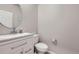 A clean and simple powder room includes a stylish vanity and a round mirror at 745 N Tempe St, Aurora, CO 80018