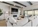 Comfortable living room with a fireplace, a large sectional sofa, and sliding doors to the outdoor area at 1581 Diamond Hill Ct, Castle Rock, CO 80104