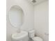 Bathroom with pedestal sink and elongated toilet at 6504 N Malaya St, Aurora, CO 80019