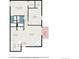 Detailed floor plan showcasing the layout of the home, including the bedroom, bathrooms, kitchen, and living area at 10150 E Virginia Ave # 13-204, Denver, CO 80247