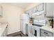 Well-lit kitchen with gray cabinets, stainless steel appliances and tile backsplash at 7665 E Eastman Ave # 107B, Denver, CO 80231