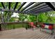Wooden deck featuring a pergola, bench, chairs, and a view of the backyard at 8410 Gray St, Arvada, CO 80003
