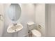 Neat half bath featuring a pedestal sink and modern fixtures at 18951 E 43Rd Ave, Denver, CO 80249
