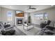 Inviting living room featuring a fireplace, large windows with mountain views, and comfortable seating at 9021 Swan River St, Littleton, CO 80125