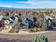 The aerial view shows the well-maintained landscaping, garage, and home's placement in the neighborhood at 853 Huntington Dr, Highlands Ranch, CO 80126