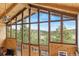 Living room featuring floor to ceiling windows with a view of the treeline and wood paneled walls at 25019 N Mountain Park Dr, Evergreen, CO 80439