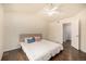 Bedroom with hardwood floors, ceiling fan, and a walk-in closet at 2072 Skylark Ct, Longmont, CO 80503