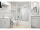 Bright bathroom featuring a vanity, toilet, and shower with sliding doors at 23753 E 155Th Way, Brighton, CO 80603