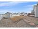 Landscaped backyard with storage shed and stone pathway at 2420 Nicholson St, Berthoud, CO 80513