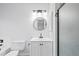 Remodeled bathroom featuring a shower, updated vanity, and neutral walls at 2090 S Fairplay St, Aurora, CO 80014