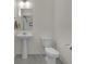 Cozy half bathroom with a pedestal sink, toilet, and neutral color scheme at 21821 E 7Th Ave, Aurora, CO 80018