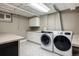 Well-equipped laundry room featuring modern washer and dryer, cabinets and counter space at 30 Eudora St, Denver, CO 80220