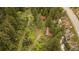 Scenic aerial view of a rustic cabin surrounded by trees and a flowing river at 35106 Boulder Canyon Dr, Boulder, CO 80302