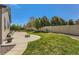 Private backyard featuring lush lawn, concrete patio and privacy fence, creating a serene outdoor setting at 17720 Weymouth Ave, Parker, CO 80134