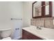 Bathroom with a sleek vanity, mirror, and practical fixtures for daily use at 2060 W Iliff Ave, Englewood, CO 80110