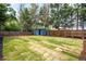 Large backyard with freshly laid sod, a wooden fence, and a storage shed at 3065 S Eudora St, Denver, CO 80222