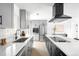 Modern kitchen with gray cabinets, quartz countertops, and stainless steel appliances at 3065 S Eudora St, Denver, CO 80222
