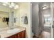 Well-lit bathroom with a sink, vanity, and a clear view into the adjacent shower and bedroom space at 7852 Solstice Way, Castle Rock, CO 80108