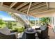 Relaxing covered patio with outdoor furniture and neighborhood view at 7852 Solstice Way, Castle Rock, CO 80108