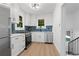 Modern kitchen featuring white cabinets, stainless steel appliances, and stylish backsplash at 3529 N Garfield St, Denver, CO 80205