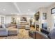 Bright living room with hardwood floors, a fireplace, comfortable couches, and views from the large windows at 1465 Arabian Trl, Elizabeth, CO 80107
