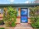 A close up of the front door with a blue security door and light fixture above it at 4201 Shoshone St, Denver, CO 80211