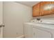 Laundry room with washer and dryer hookups and wood-look upper cabinets at 13961 E Marina Dr # 409, Aurora, CO 80014