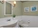 Charming bathroom with classic fixtures, vanity, toilet, mirror, and decorative wall art at 236 W Sycamore Ln, Louisville, CO 80027