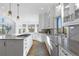 Modern kitchen featuring a large island with stainless steel appliances, and white cabinetry at 948 Buffalo Ridge Rd, Castle Pines, CO 80108