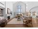 Bright living room with fireplace, large windows, and high ceilings provides a luxurious and inviting atmosphere at 948 Buffalo Ridge Rd, Castle Pines, CO 80108