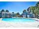 Community pool surrounded by trees and buildings at 7185 S Gaylord St # A, Littleton, CO 80122