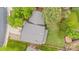 Aerial view of the backyard, landscaping, and a paved area to park a car at 13052 W Asbury Pl, Lakewood, CO 80228