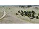 Wide aerial view of a home on a large grassy lot with distant mountains and a winding road at 1740 Michael Gates Dr, Parker, CO 80138