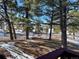 Backyard view with mature trees and partial snow cover; fenced for privacy at 1740 Michael Gates Dr, Parker, CO 80138