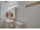 Clean and classic bathroom with white vanity, mirrored cabinet, and modern fixtures at 9659 Autumnwood Pl, Highlands Ranch, CO 80129