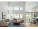 Bright living room with soaring ceilings, large windows, and comfortable seating at 10511 Jaguar Gln, Lone Tree, CO 80124