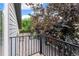 View of wood back deck with metal railings and beautiful trees, perfect for outdoor entertaining at 517 Chiswick Cir, Highlands Ranch, CO 80126