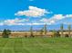 Scenic community view showcasing lush green spaces, mountain views, and a clear blue sky at 21295 E 61St Dr, Aurora, CO 80019