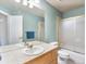 This bathroom features a shower-tub combo, providing a functional and convenient space for all your needs at 7158 W Belmont Dr, Littleton, CO 80123