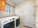 Convenient laundry room with modern washer and dryer units and storage at 7158 W Belmont Dr, Littleton, CO 80123