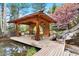 Close up on a backyard gazebo featuring wooden construction and outdoor seating at 2851 Interlocken Dr, Evergreen, CO 80439