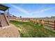 Expansive backyard with lush lawn, stone accents, wooden fence, and unobstructed views at 8086 S Grand Baker Way, Aurora, CO 80016