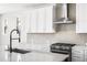 Stylish kitchen features stainless steel appliances, sleek white cabinets, and a modern faucet at 8903 Springsong Ln, Littleton, CO 80125