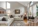Bright living room with high ceilings, large windows, plush seating, and stylish décor at 6112 Alkire Ct, Arvada, CO 80004