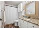 Cozy bathroom with granite countertops and white cabinets offers comfort and style at 1762 Red Fox Pl, Highlands Ranch, CO 80126