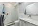 Modern bathroom with stylish tiles, glass shower, and white vanity at 2981 Teller St, Wheat Ridge, CO 80033