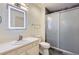 Clean bathroom with updated vanity and shower at 4681 S Columbine Ct, Cherry Hills Village, CO 80113