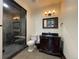 Elegant bathroom with a glass shower, stone flooring and modern vanity at 662 Yankakee, Castle Rock, CO 80108